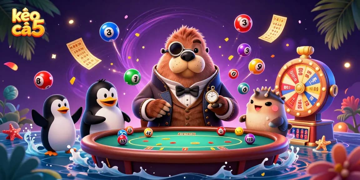 Experience thrilling betting options with kèo nhà cái 5, featuring a jolly walrus and friends at an underwater casino.