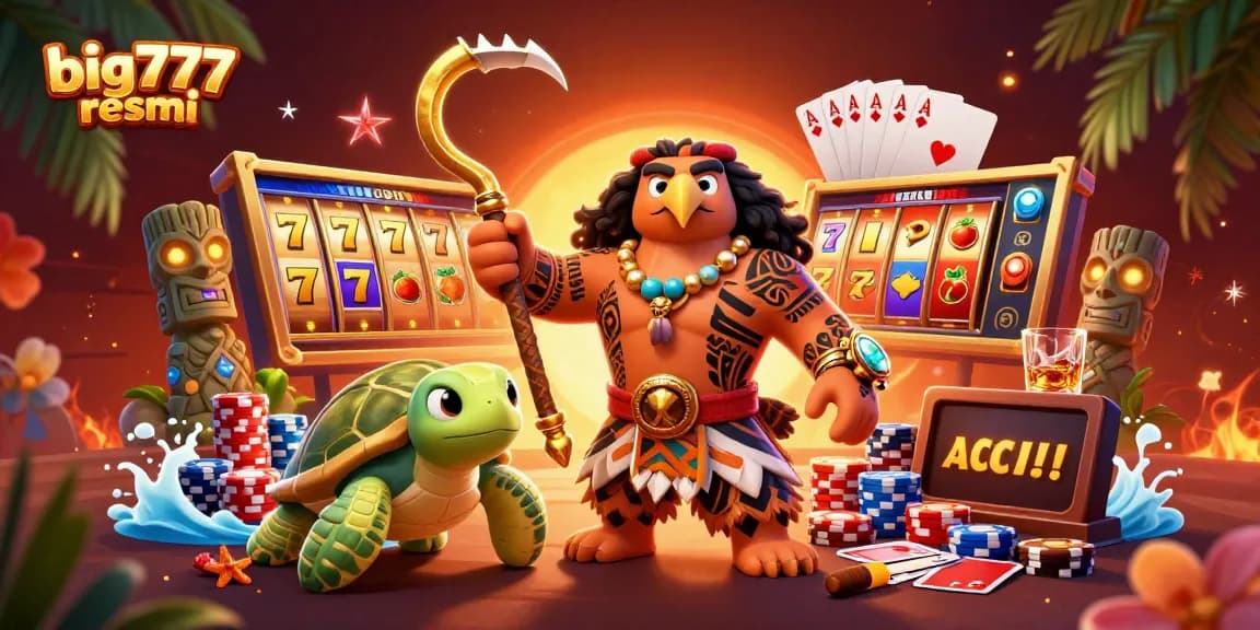 Engage in thrilling slot action at big777 resmi with an artistic tropical casino scene.