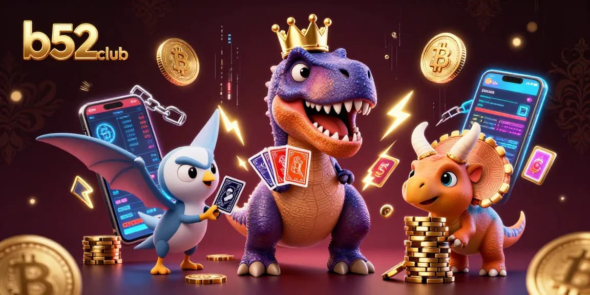 Engage with the thrilling world of b52club as T-Rex and friends tackle card games and chips.