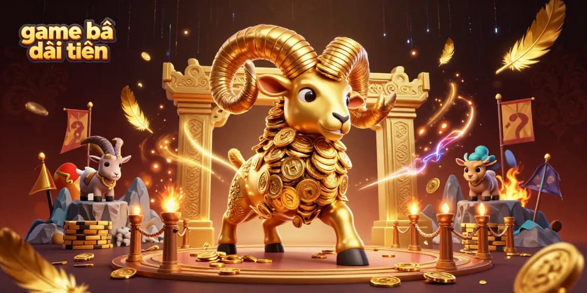 Experience game bài đổi thưởng excitement with a golden ram charging through ornate gates.