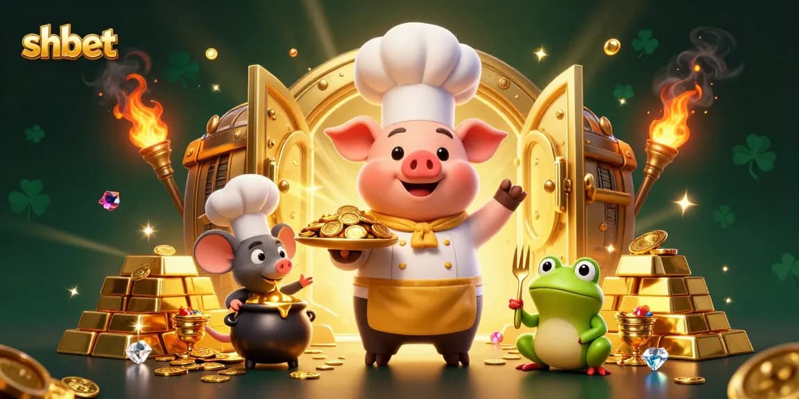 Experience thrilling wins at shbet with cartoon characters serving gold coins in a vibrant casino scene.