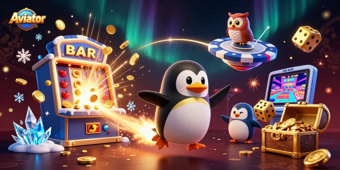 Aviator game featuring a golden penguin and dynamic casino elements, symbolizing gameplay excitement.