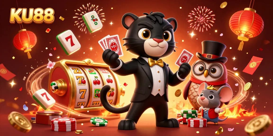 Experience the excitement of KU88 casino slots with vibrant characters and lucky symbols.