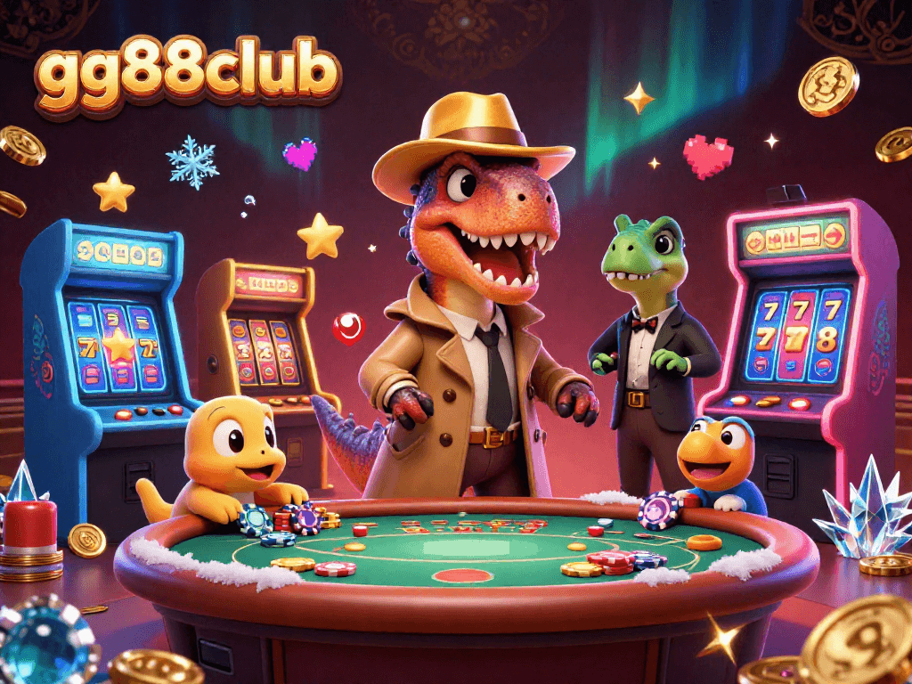 gg88club offers immersive gaming experiences with a velociraptor card counter at a casino table.