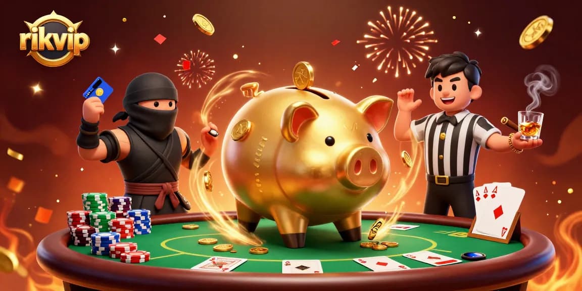 Experience thrilling casino action at rikvip with a dazzling 3D illustration of dynamic characters.
