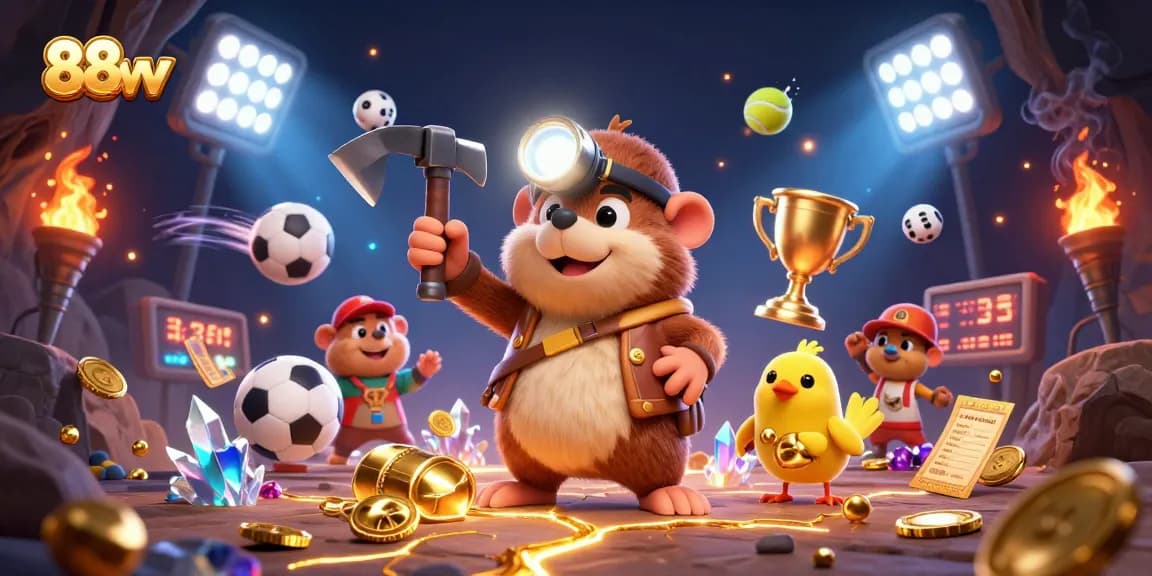 Experience big wins with 88vv as our treasure hunter mole uncovers jackpots in a vibrant casino scene.