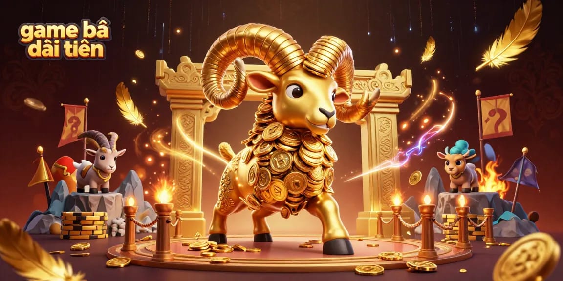 Experience game bài đổi thưởng excitement with a golden ram charging through ornate gates.