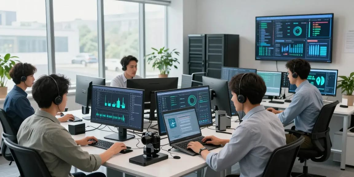 IT support services for small business team collaborating in modern office.