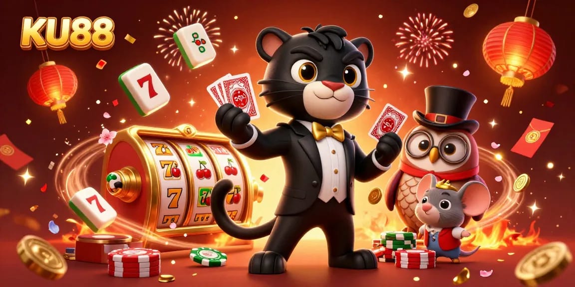 Experience the excitement of KU88 casino slots with vibrant characters and lucky symbols.