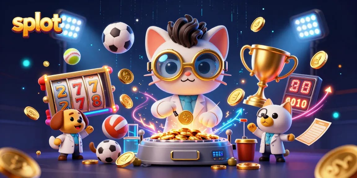 Spin the slots with luck in this illustrated scene featuring animated casino elements and characters.