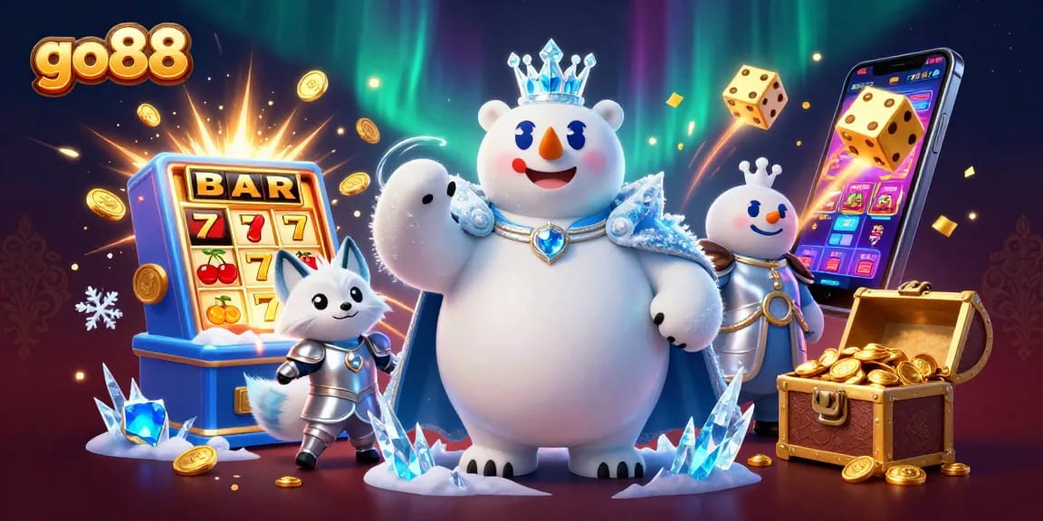 Spin and win big at go88 with an engaging 3D casino scene filled with vibrant game elements.