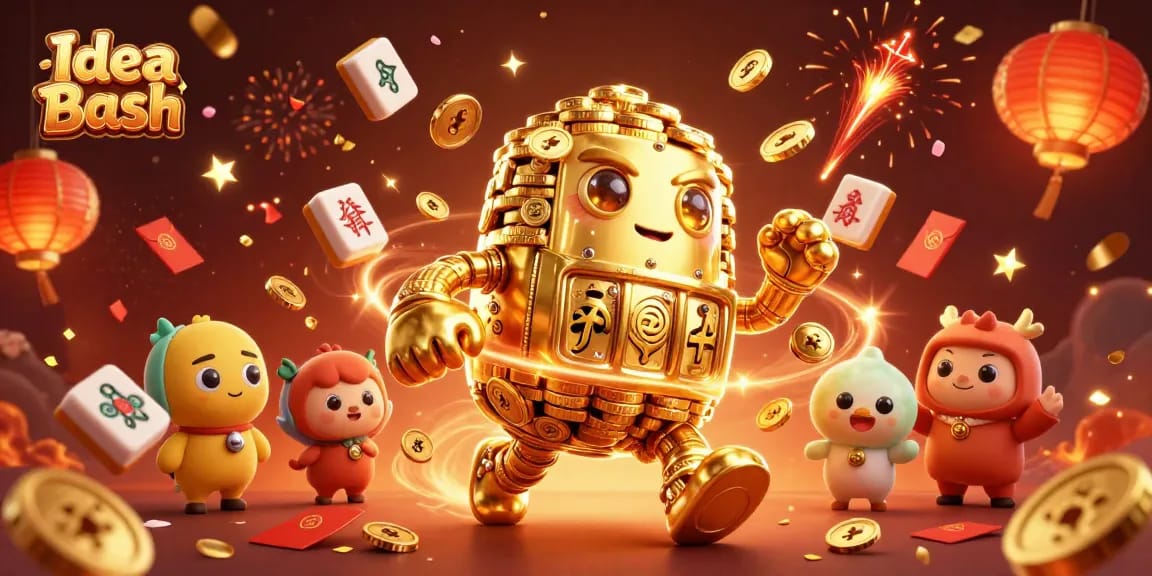 Engage with Idea Bash’s vibrant casino illustration featuring golden golem and rich gaming elements.