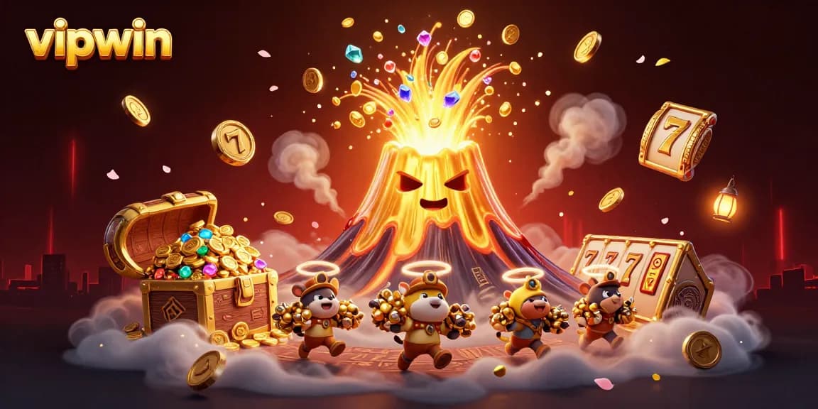 Experience thrilling wins at vipwin with golden volcanoes erupting treasures and exciting slot game elements.