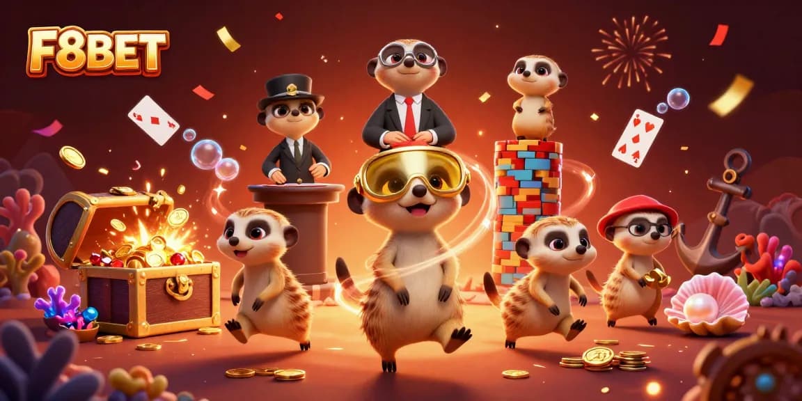 Experience the thrilling realm of F8BET with playful meerkats managing a vibrant casino!
