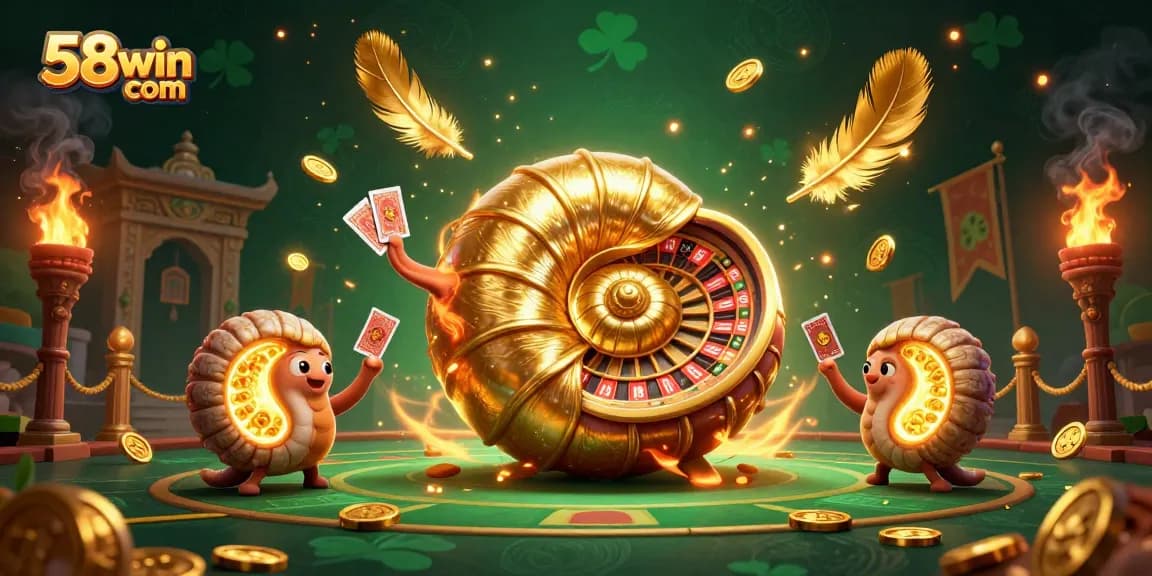 Engage with 58win com's vibrant casino experience featuring an ancient nautilus and golden roulette elements.