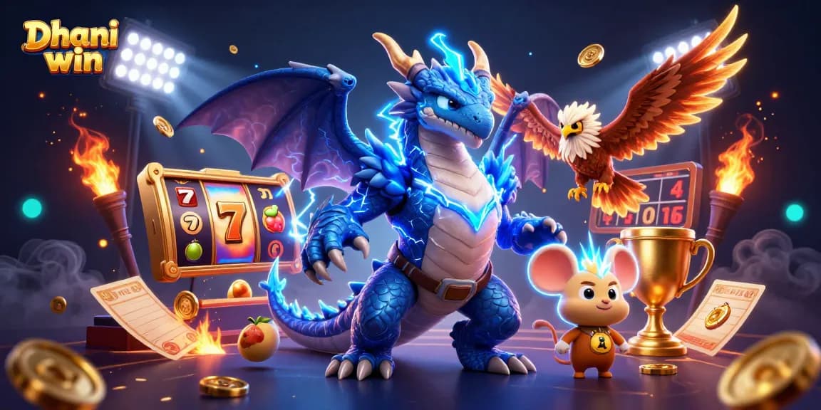 Dhani win showcases thrilling slot games with vibrant characters and dynamic casino elements.