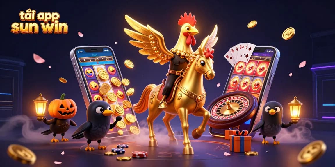 Engage with the vibrant gaming world as you tải app sun win, featuring a golden rooster in a mystical casino.