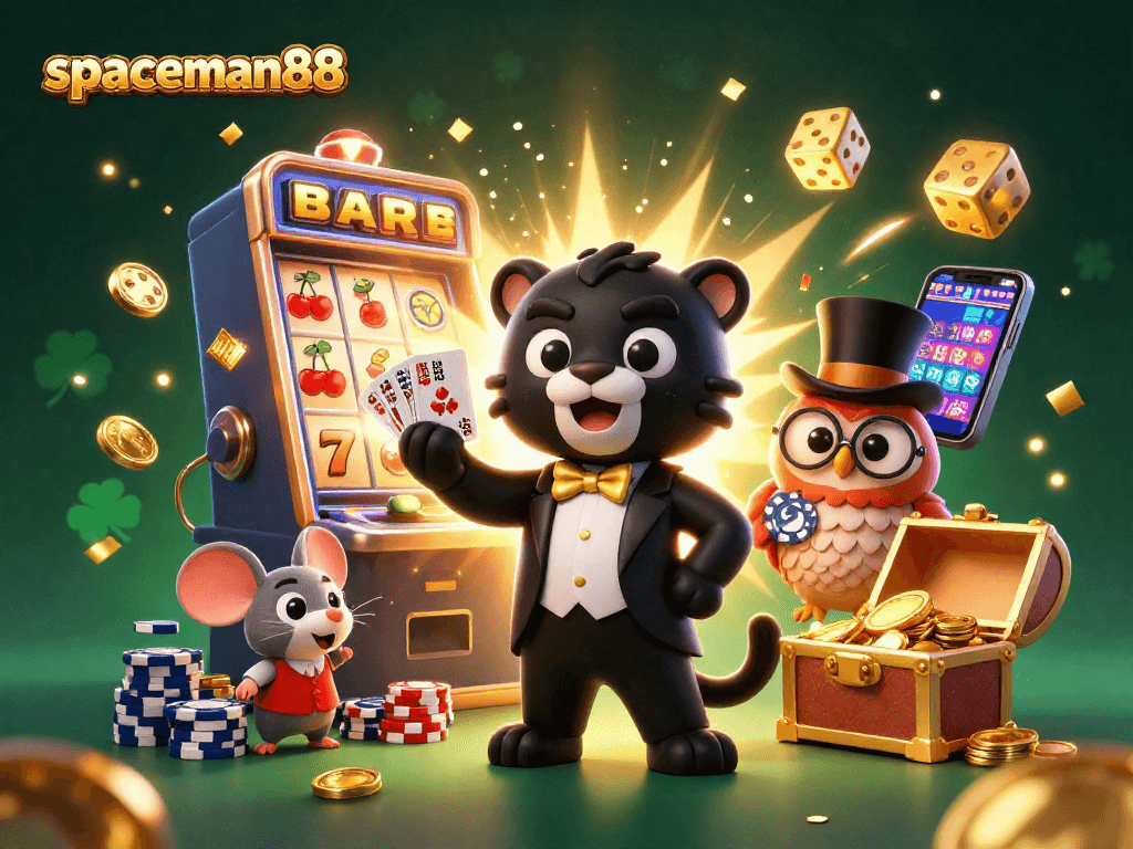 Engage with spaceman88 at the vibrant online casino featuring colorful gaming elements and characters.