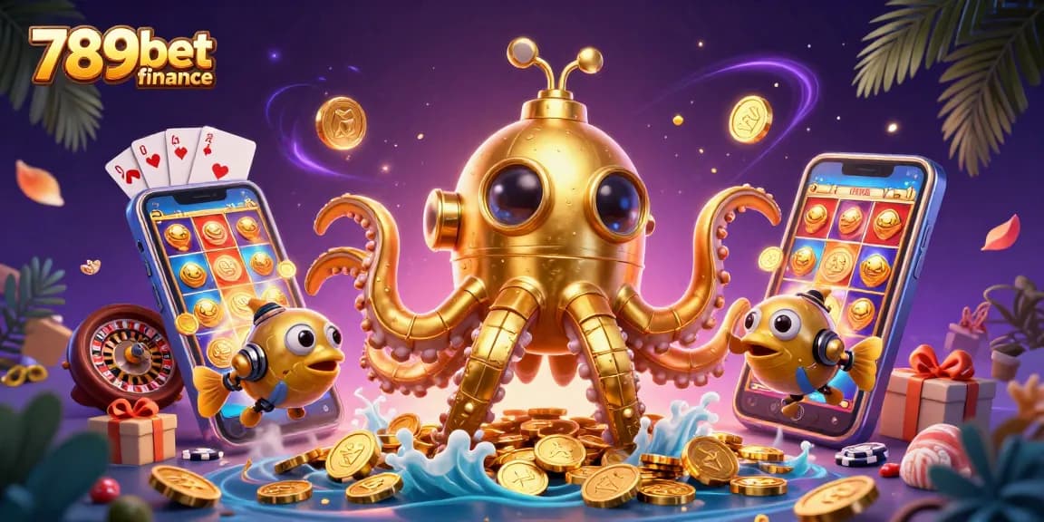 Spin to win at 789bet finance with a vibrant 3D casino scene packed with golden coins and exciting games.