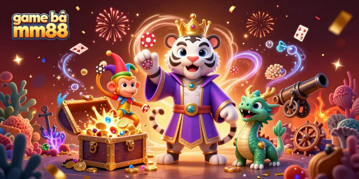 Experience game bài mm88 with vibrant characters and exciting gaming elements in a rich 3D illustration.