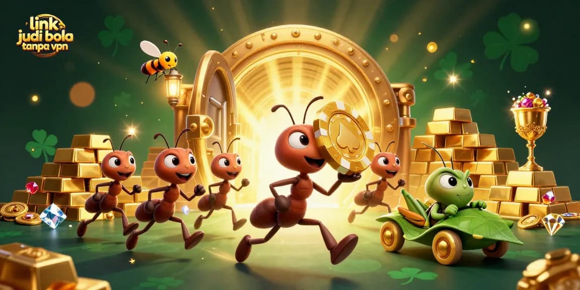 Engage with the action of link judi bola tanpa vpn through a heist scene featuring cartoon ants and treasure.