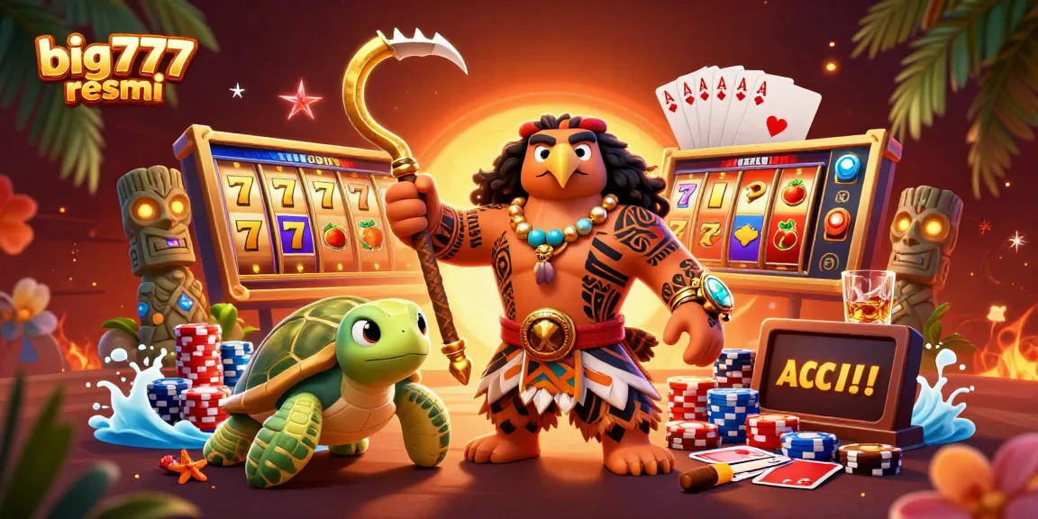 Engage in thrilling slot action at big777 resmi with an artistic tropical casino scene.