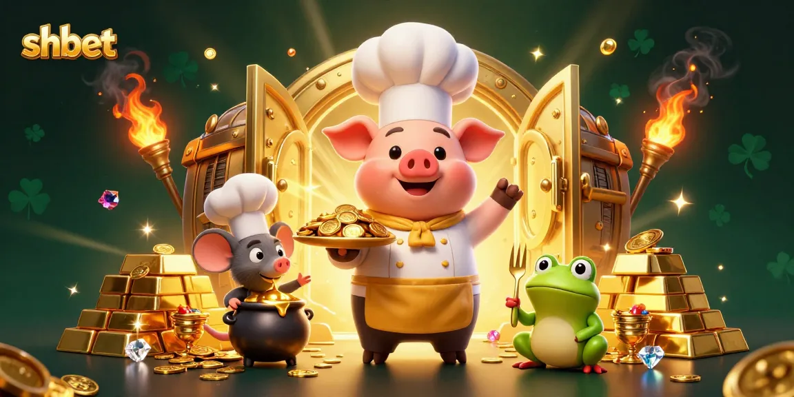 Experience thrilling wins at shbet with cartoon characters serving gold coins in a vibrant casino scene.