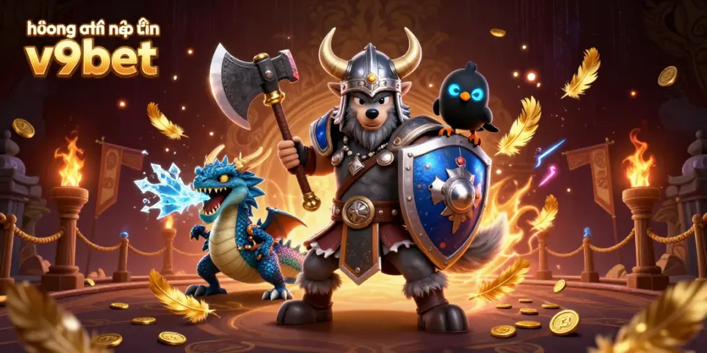 Join the adventure with hướng dẫn nạp tiền v9bet in this captivating 3D illustration featuring epic characters and casino elements.