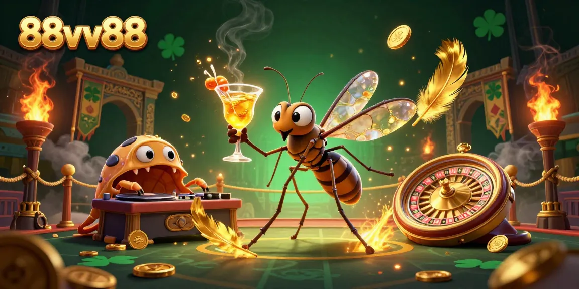 Engage in thrilling gameplay with 88vv88, featuring cartoon casino characters and a golden roulette wheel.