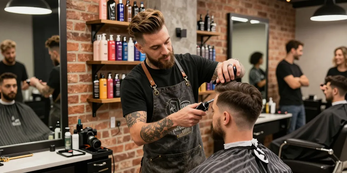 Stylish barber at rokok88 providing precision haircut in a modern shop