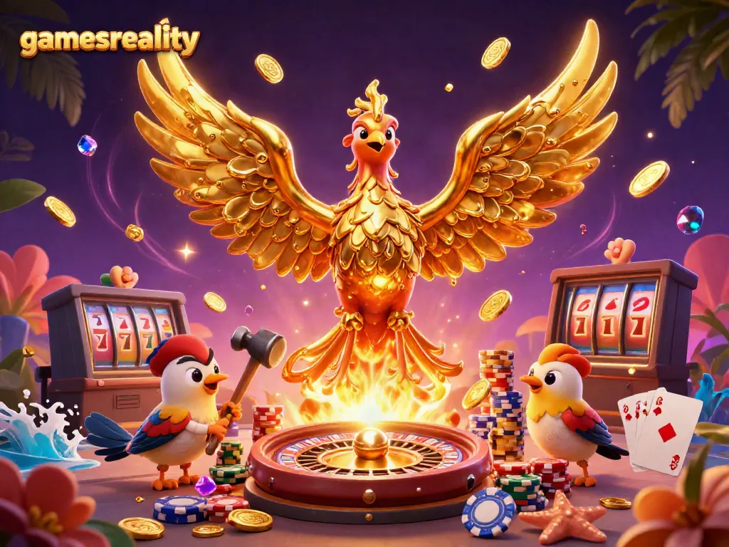 Experience the thrill of gamesreality with a golden phoenix and rich casino elements.