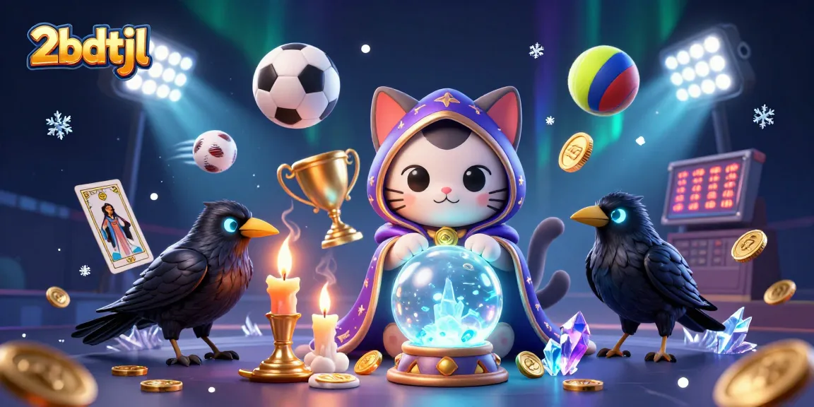 Bet on 2bdtjl with a 3D mystic cat, raven, and dynamic sports elements in a vibrant scene.