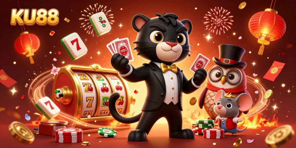 Experience the excitement of KU88 casino slots with vibrant characters and lucky symbols.