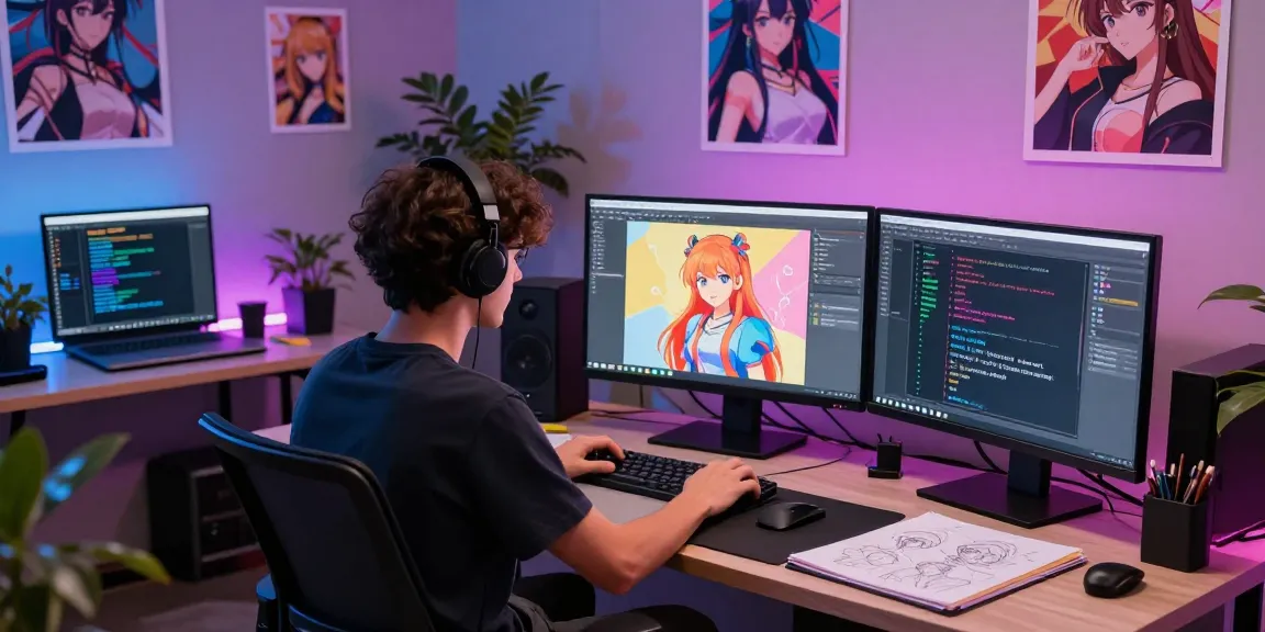 Creating engaging hentai ai chat characters in a vibrant digital art studio.