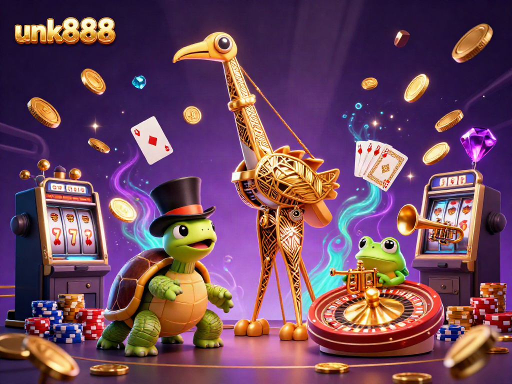 Experience the thrill of gambling at unk888 with vibrant characters and dynamic casino elements in a lively speakeasy scene.