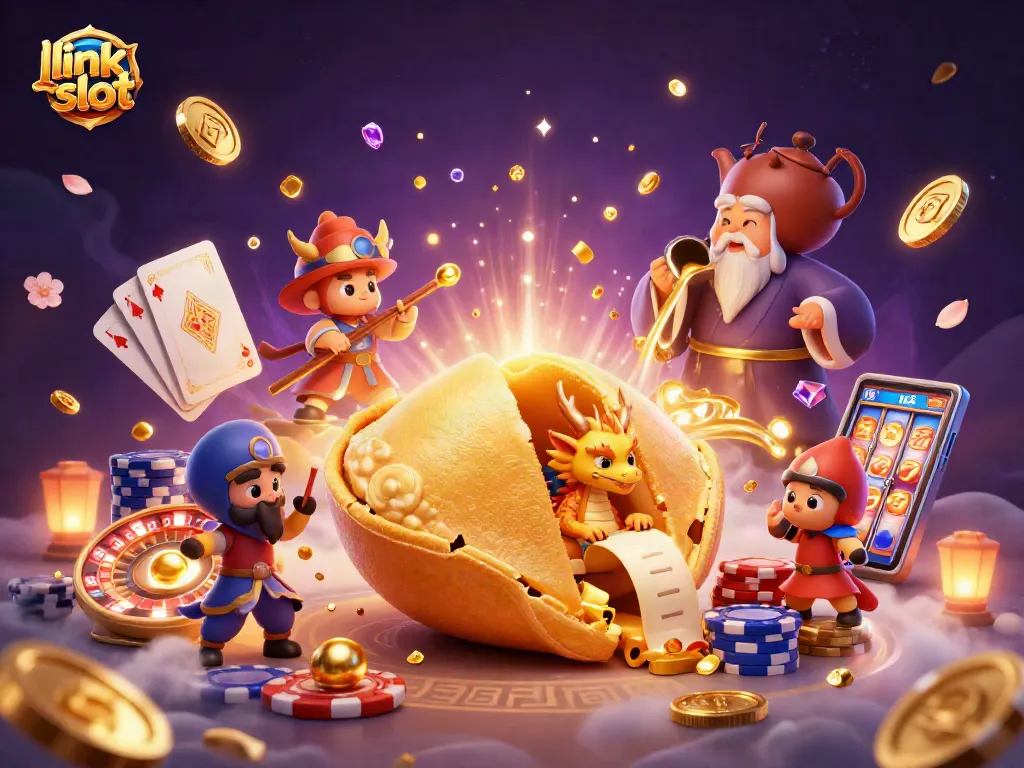 Engage with the exciting link slot features among casino treasures and elegant dragons in dynamic 3D illustration.