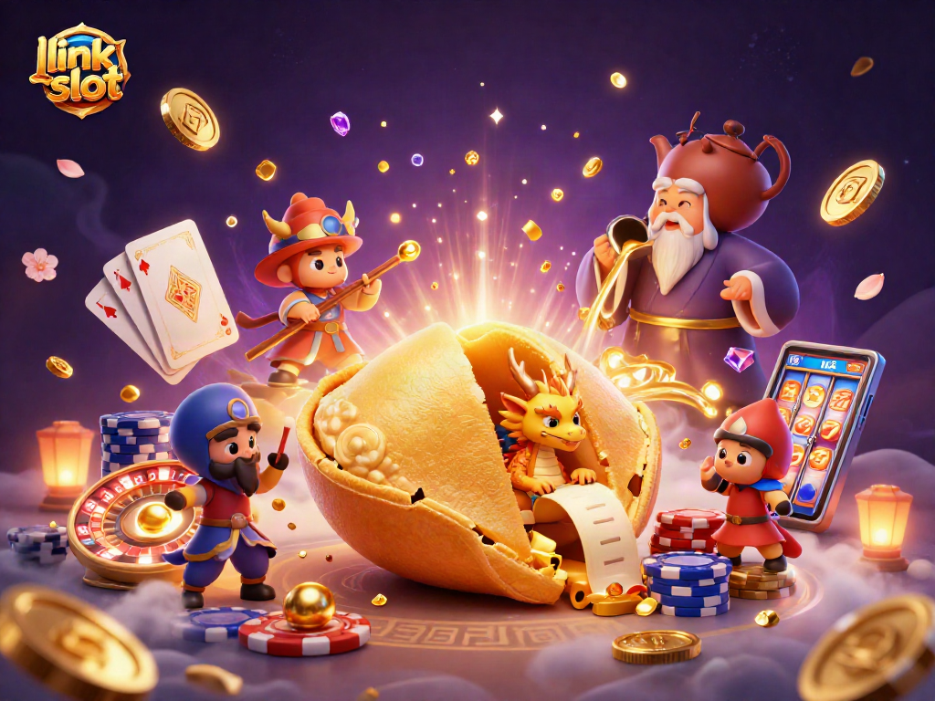 Engage with the exciting link slot features among casino treasures and elegant dragons in dynamic 3D illustration.
