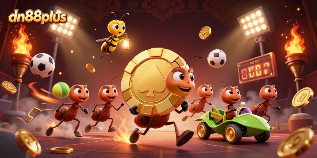 Experience thrilling gambling adventures with dn88plus as cartoon ants steal a giant poker chip.
