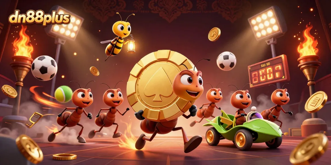 Experience thrilling gambling adventures with dn88plus as cartoon ants steal a giant poker chip.