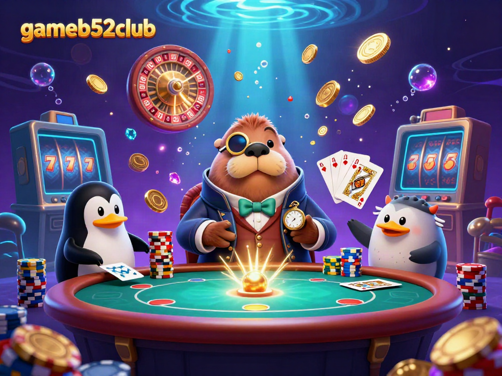 Experience the exciting gameplay at gameb52club with a vibrant underwater poker scene featuring animated characters.
