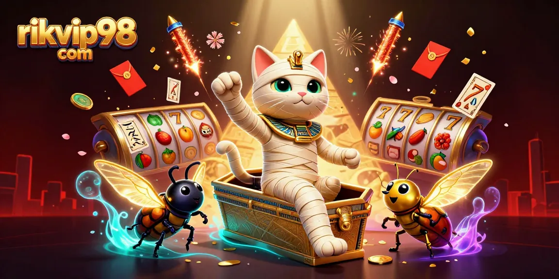 Experience dazzling jackpots at rikvip98 com, with vibrant slot games and colorful casino elements.