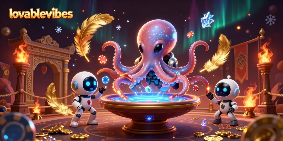 Experience thrilling gaming with lovablevibes as an alien octopus operates a holographic poker table.