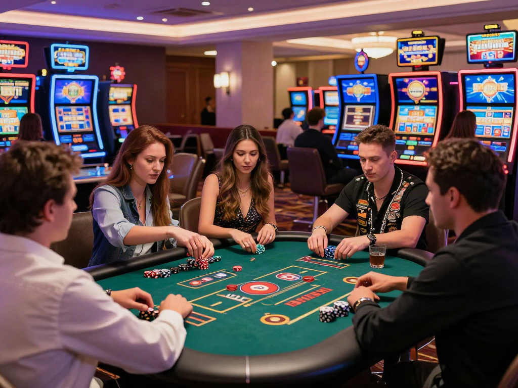 Exciting gaming experience at a non GamStop casino with players enjoying table games and vibrant atmosphere.