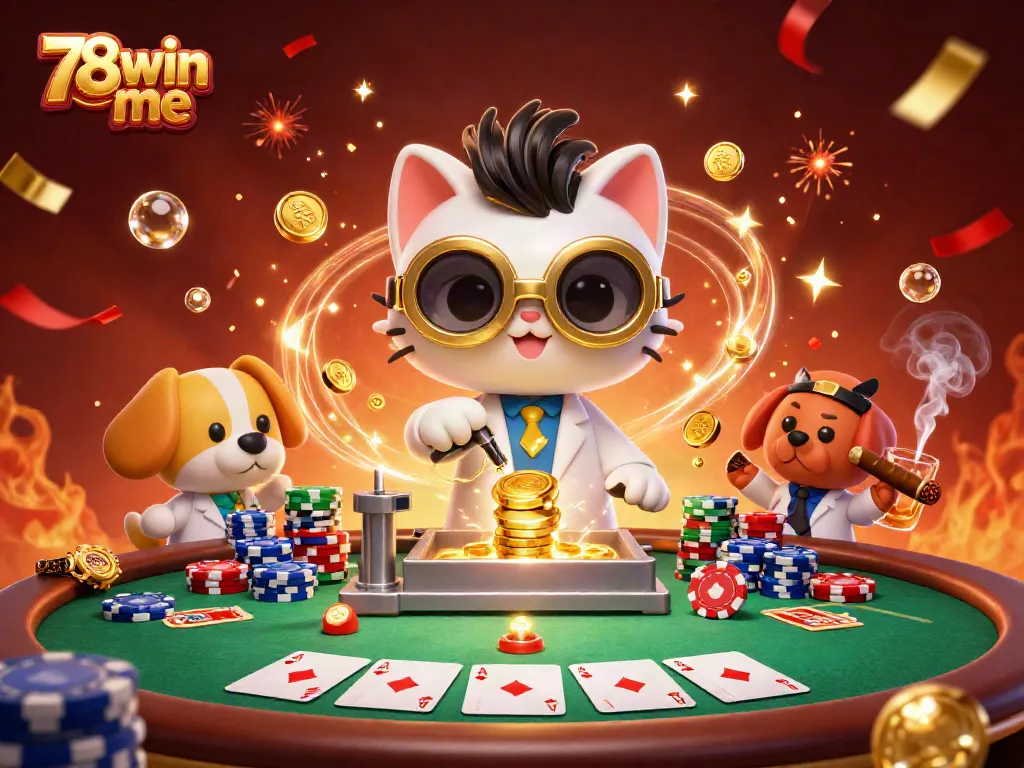 Engage with 78win me's thrilling gaming adventures amidst golden coins and poker action.