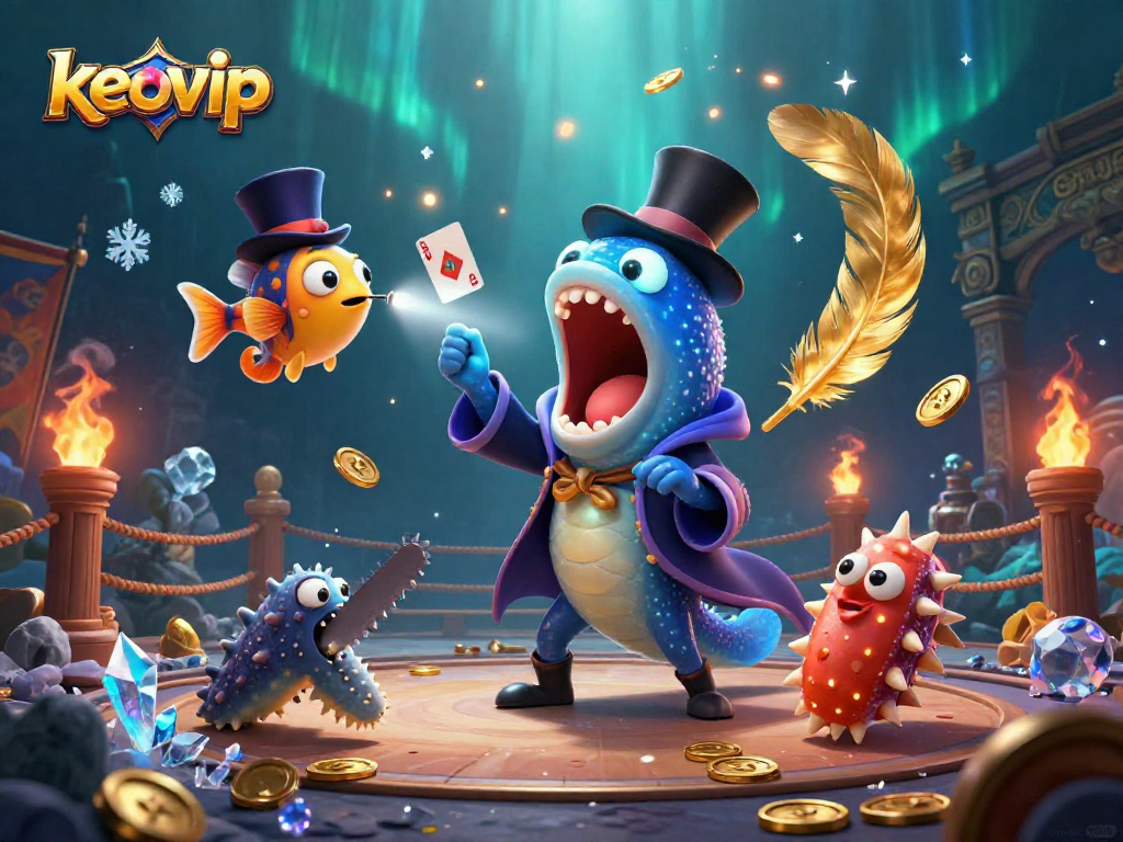 Experience vibrant keovip casino magic with deep-sea creatures performing thrilling tricks.