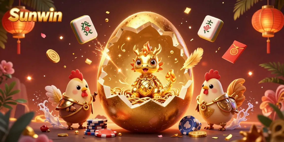 Experience the thrill of Sunwin with golden treasures and vibrant casino elements in a captivating illustration.