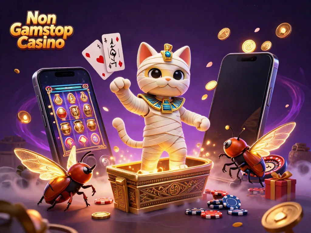 Join the thrill at a Non Gamstop Casino where a mummy cat and scarab bring luck to slots!