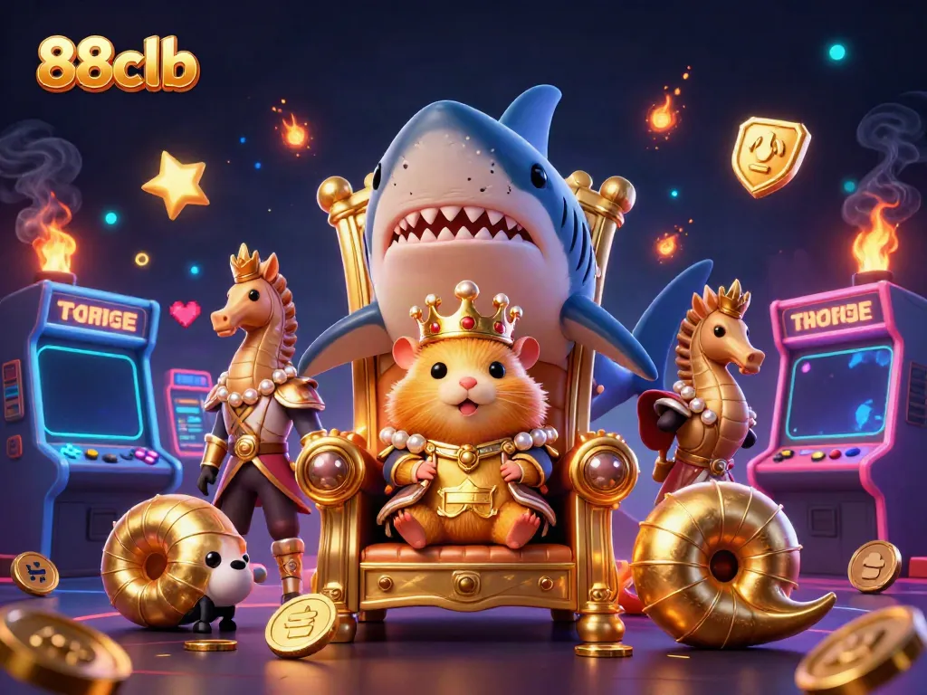 Experience thrilling adventures at 88clb with the golden hamster king and his royal guards amidst colorful gaming elements.