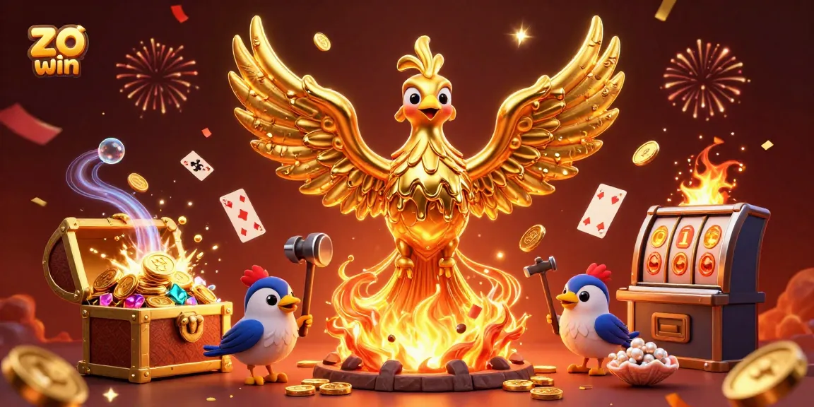 Win exciting rewards at zo win with a vibrant 3D illustration of gold and gaming elements.