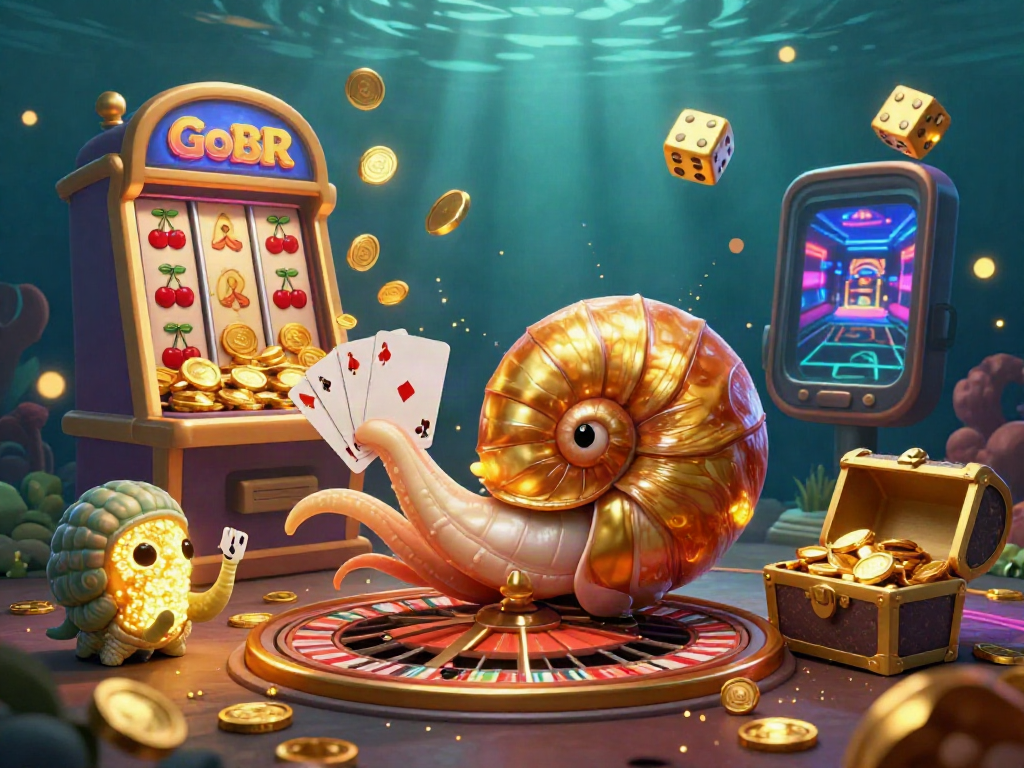 Go88 casino scene showing a giant nautilus as a roulette wheel, cards, and treasure elements bursting with excitement.